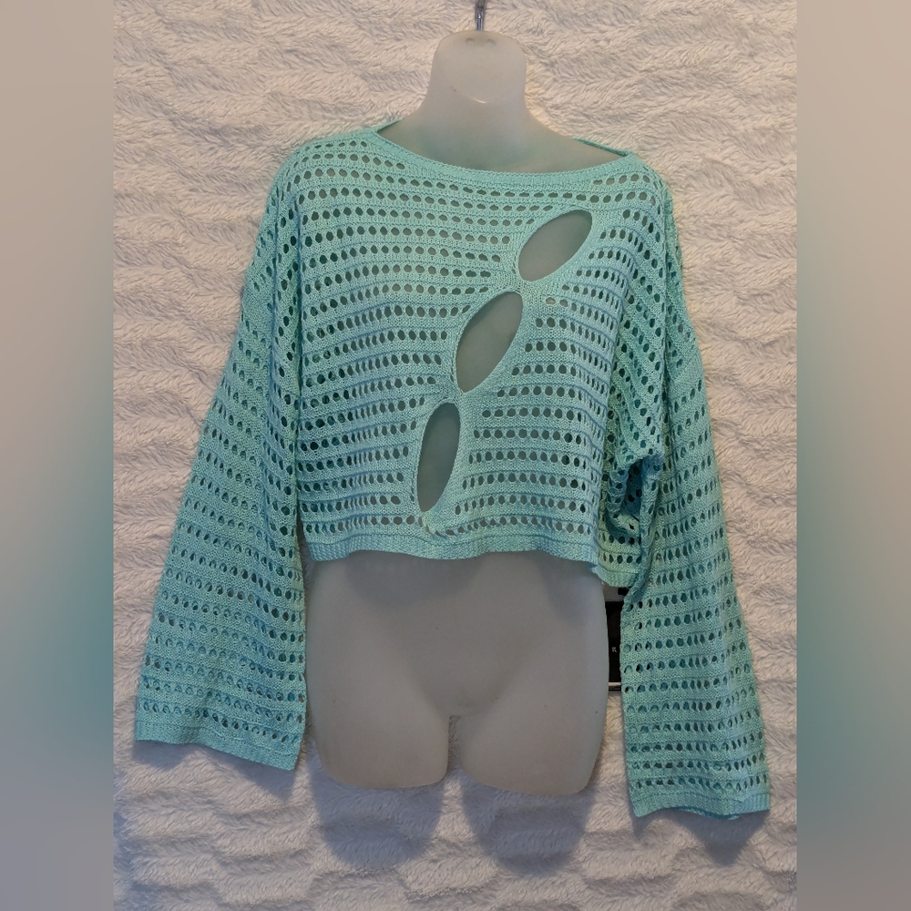 🆕 RAPBIN Crochet Crop Top Sz L Hollow Out knit Sweater NEW